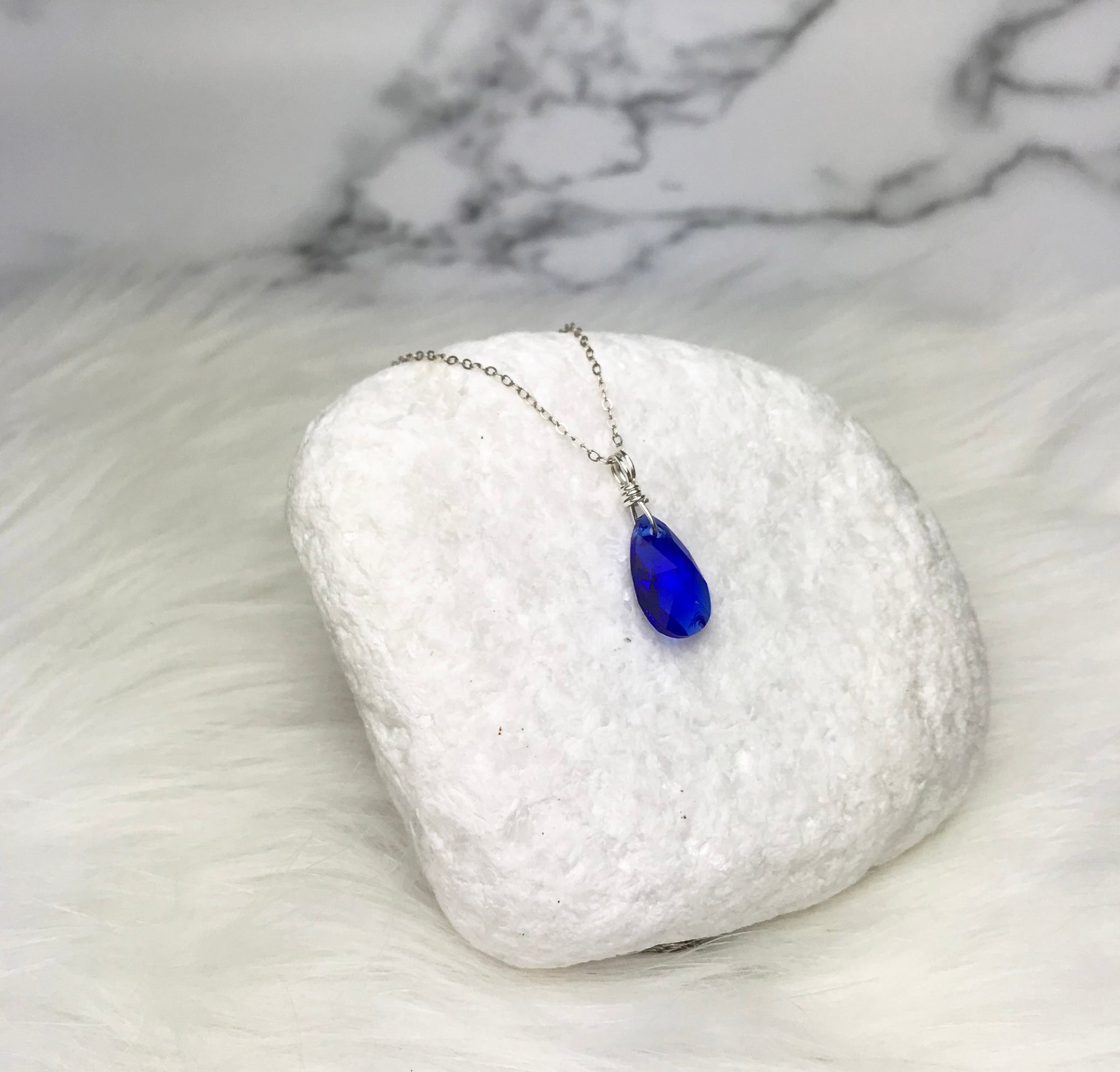 Angels Are Near Blue Heaven Teardrop Necklace Sterling Silver